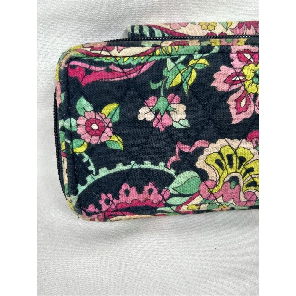 Vera Bradley Zip Around Wristlet Petal Paisley Wallet Card Case Blue Pink